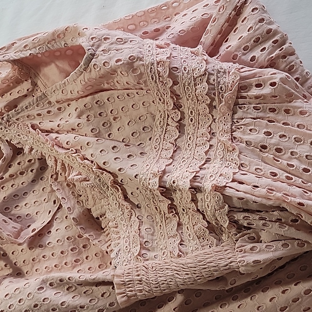 TOPSHOP ANGLAISE BRODERIE LACE HALTER TOP DRESS  4 BLUSH PINK - Picture 14 of 15